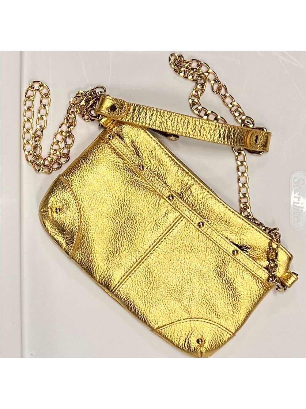 LEATHER - Metallic Gold Crossbody 9 x 6"